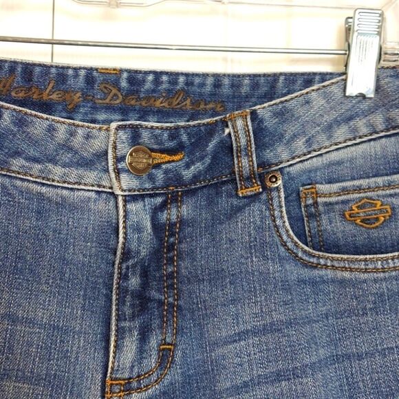 Harley-Davidson Cut-Off Cropped Raw Hem Jeans Sz 4 - Picture 2 of 7